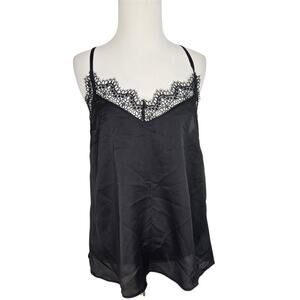 Fairy Grunge Lace Trim Camisole Women Black Racerback Parisian Silky Small